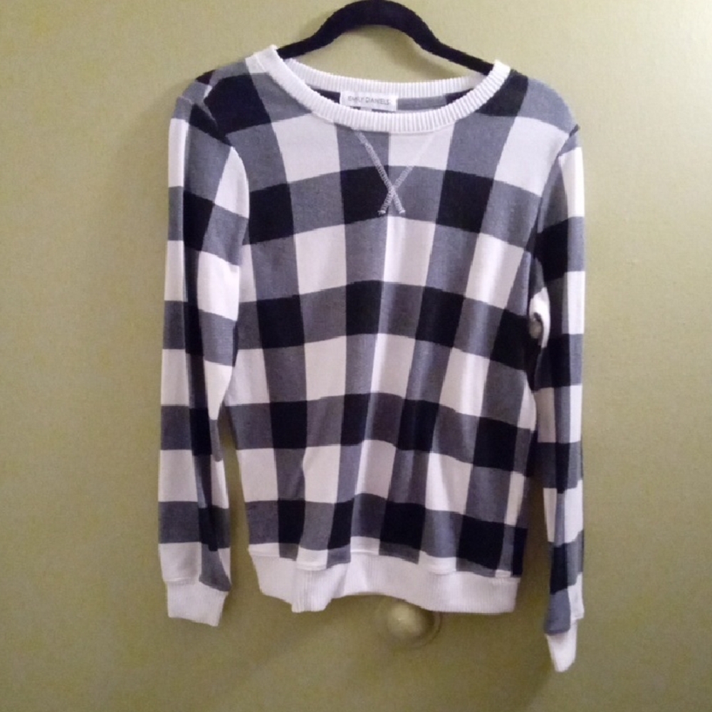Womens Classic Black and White Crewneck Sweater Large Buffalo Check